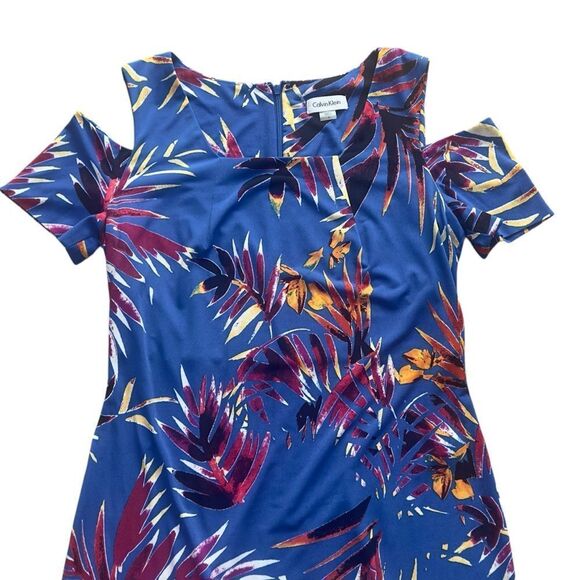 Calvin Klein Tropical Blue and Purple Cold Shoulder Dress Size 6 - Picture 3 of 14